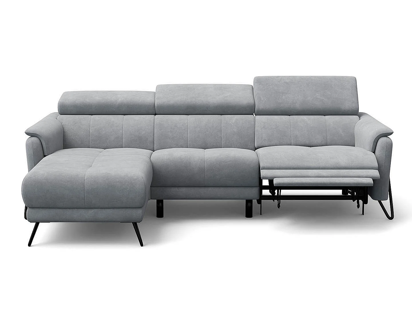 CANAPÉ D'ANGLE RODEN 4 places avec Relax, tissu velours gris clair