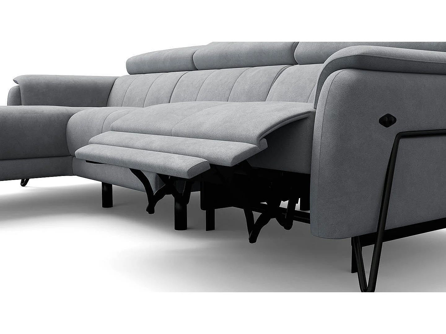 CANAPÉ D'ANGLE RODEN 4 places avec Relax, tissu velours gris clair