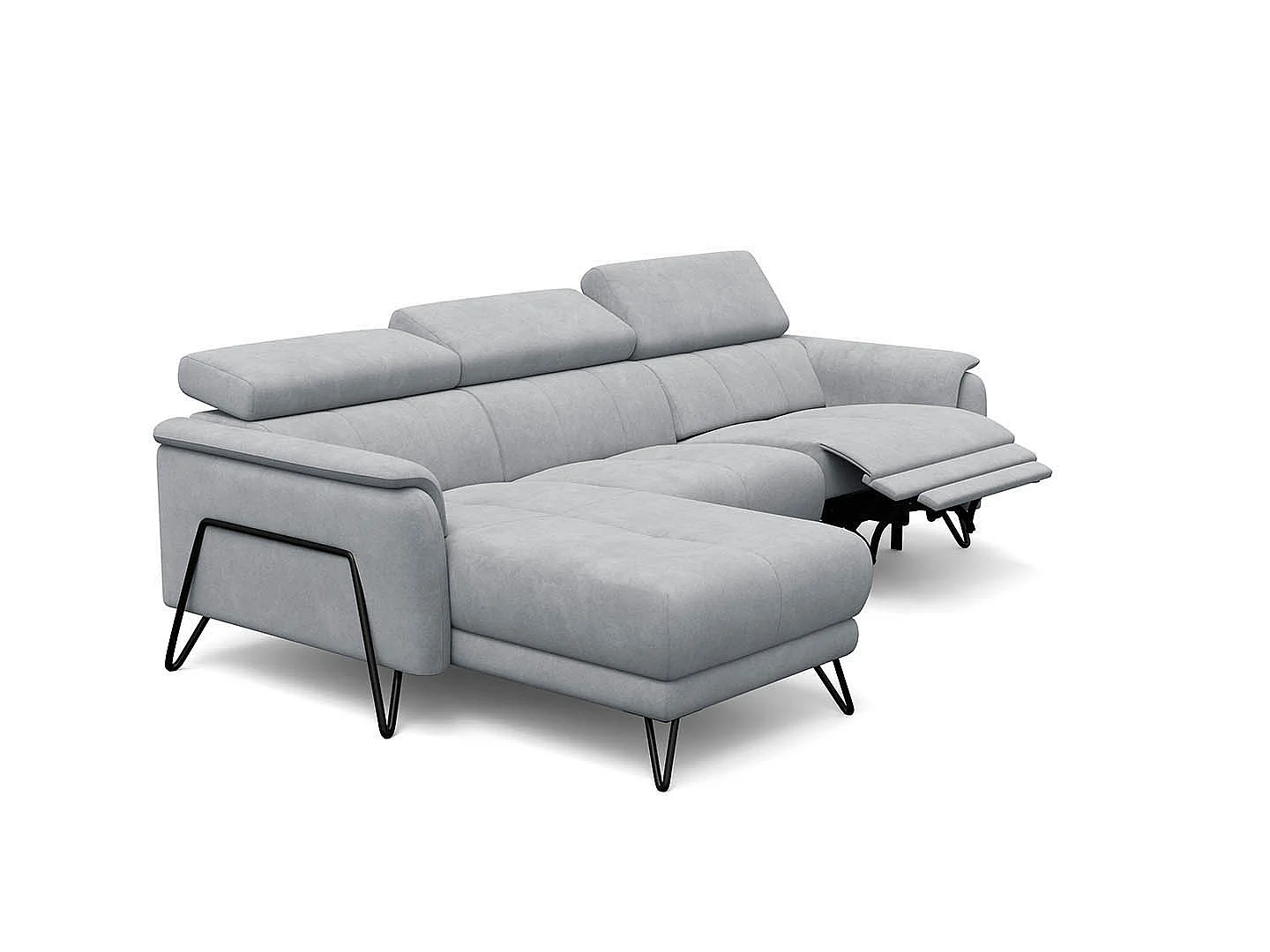CANAPÉ D'ANGLE RODEN 4 places avec Relax, tissu velours gris clair