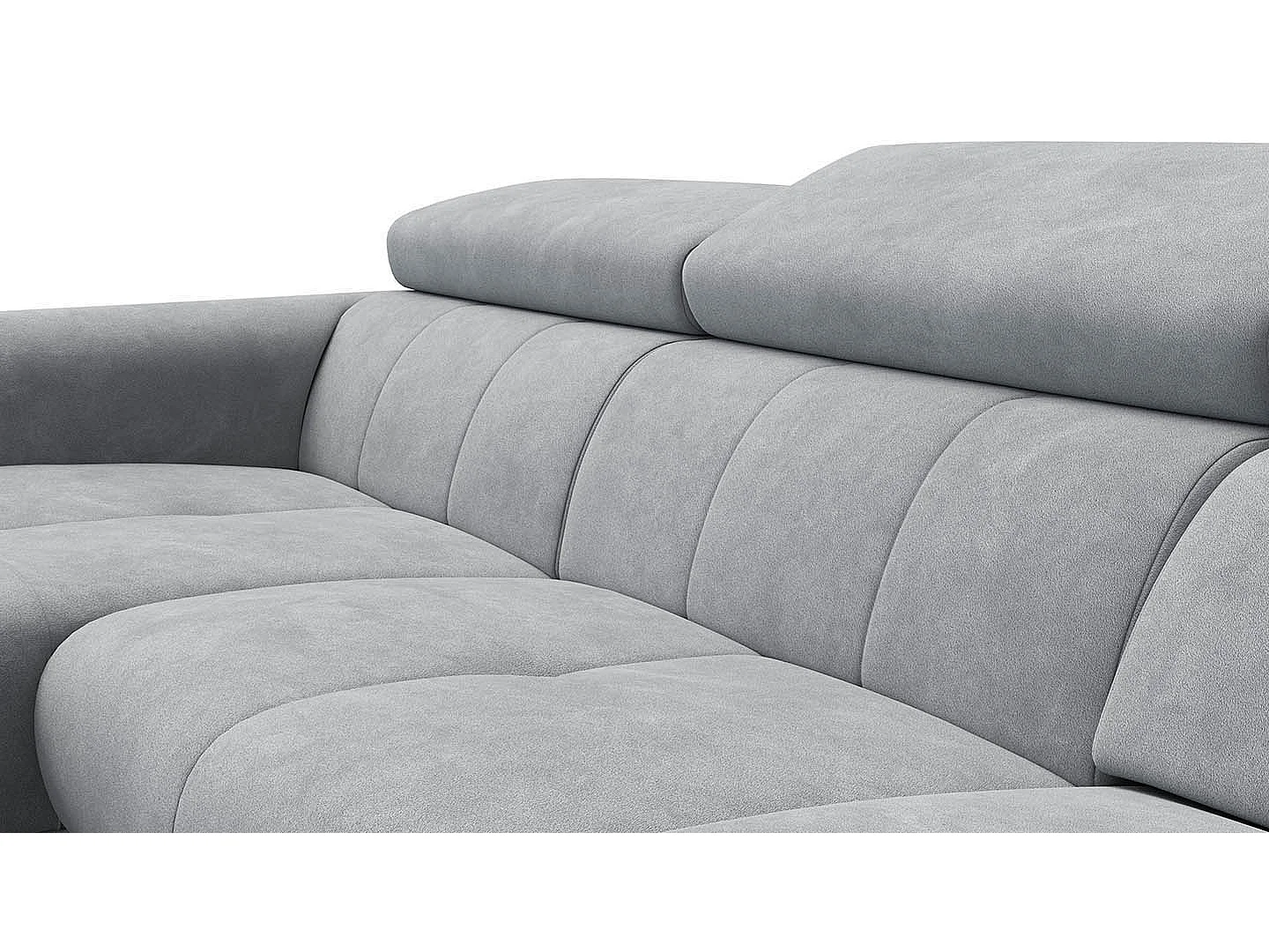CANAPÉ D'ANGLE RODEN 4 places avec Relax, tissu velours gris clair