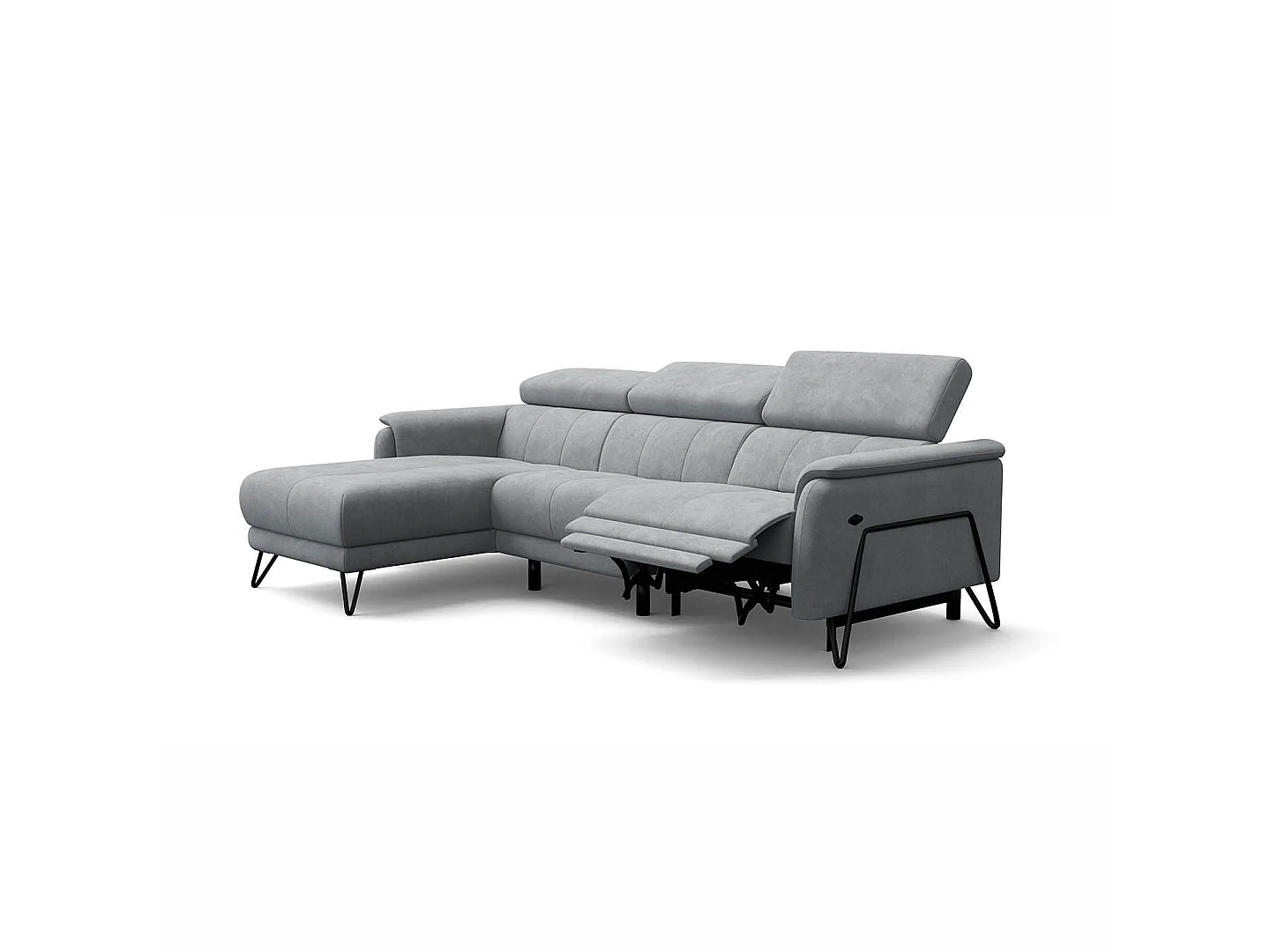 CANAPÉ D'ANGLE RODEN 4 places avec Relax, tissu velours gris clair