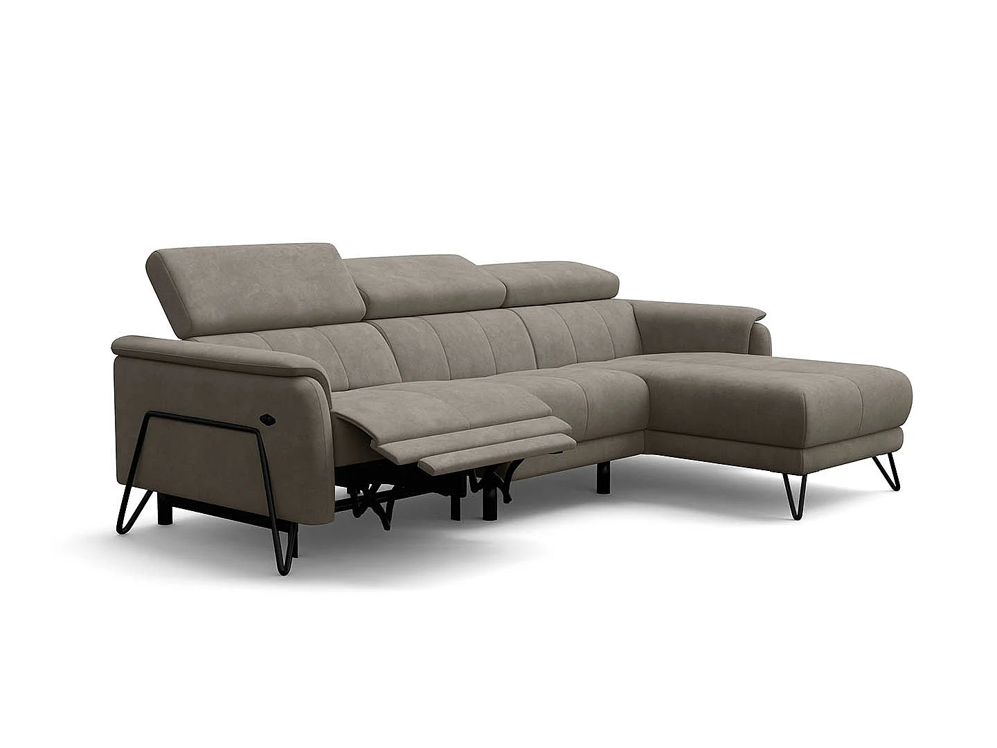 Ecksofa 4-Sitzer mit Relax RODEN, beige Veloursstoff