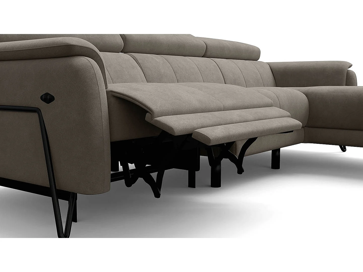 Ecksofa 4-Sitzer mit Relax RODEN, beige Veloursstoff