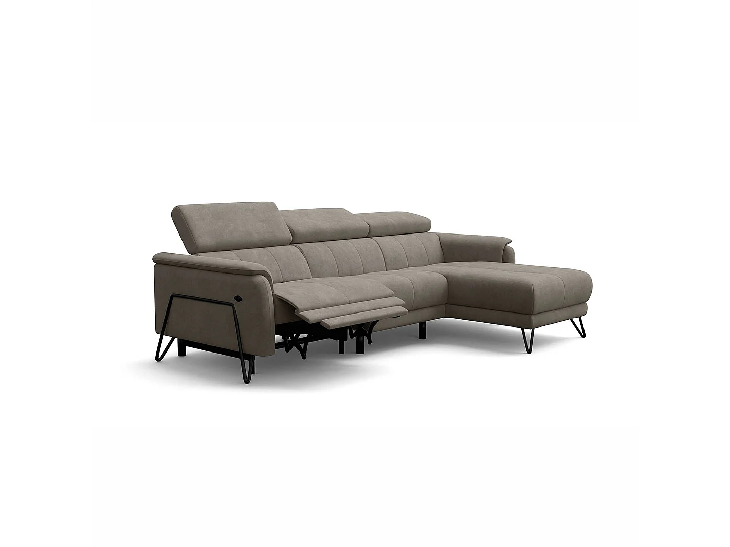Ecksofa 4-Sitzer mit Relax RODEN, beige Veloursstoff