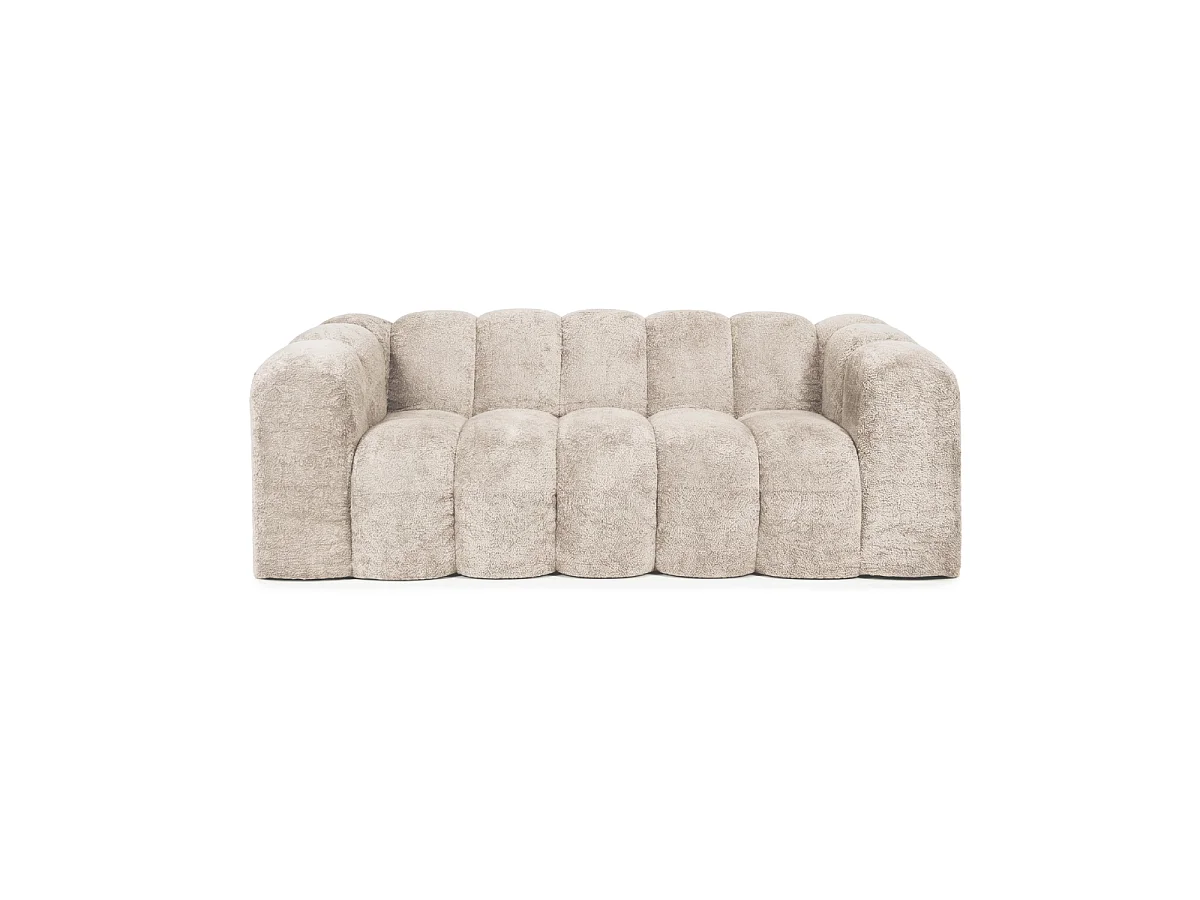 EZRA 3-Seater Compressed Sofa in Beige Bouclé Fabric L214 cm - Soft and Cozy Touch, Reinforced Comfort