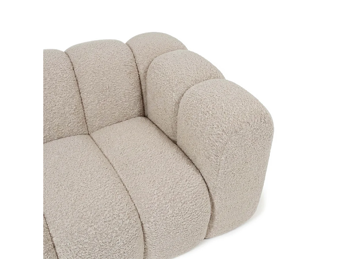 EZRA 3-Seater Compressed Sofa in Beige Bouclé Fabric L214 cm - Soft and Cozy Touch, Reinforced Comfort