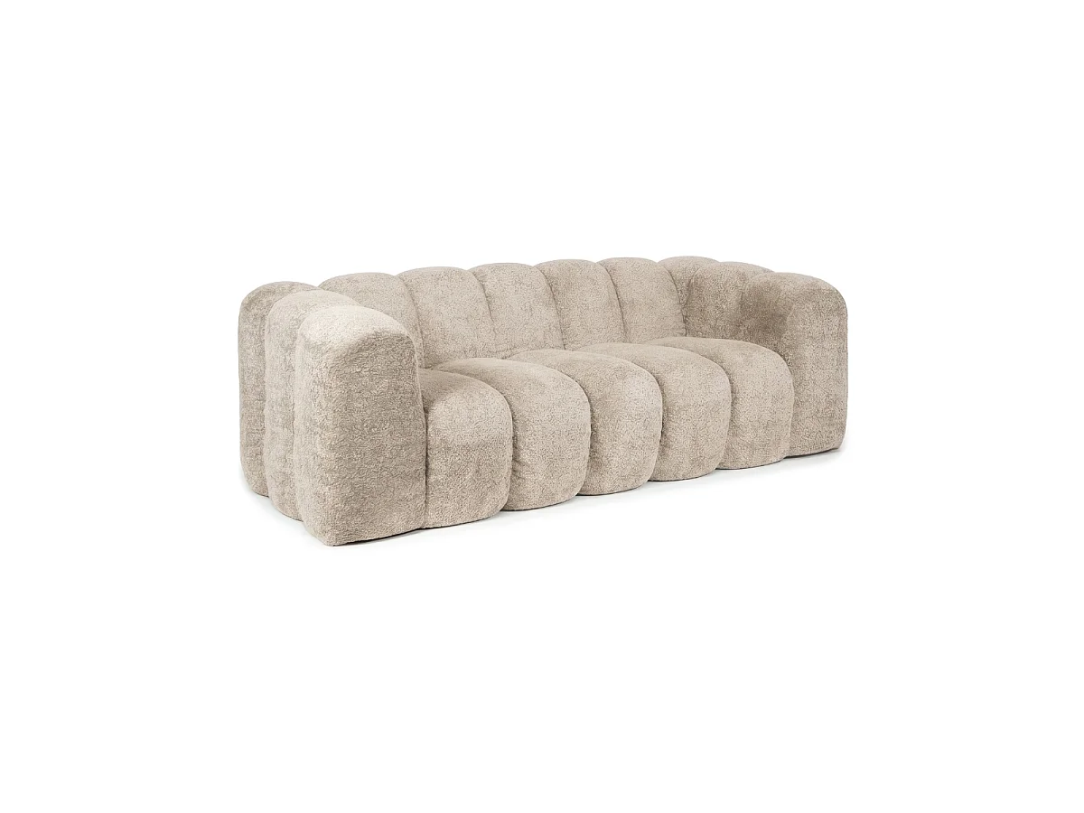 EZRA 3-Seater Compressed Sofa in Beige Bouclé Fabric L214 cm - Soft and Cozy Touch, Reinforced Comfort