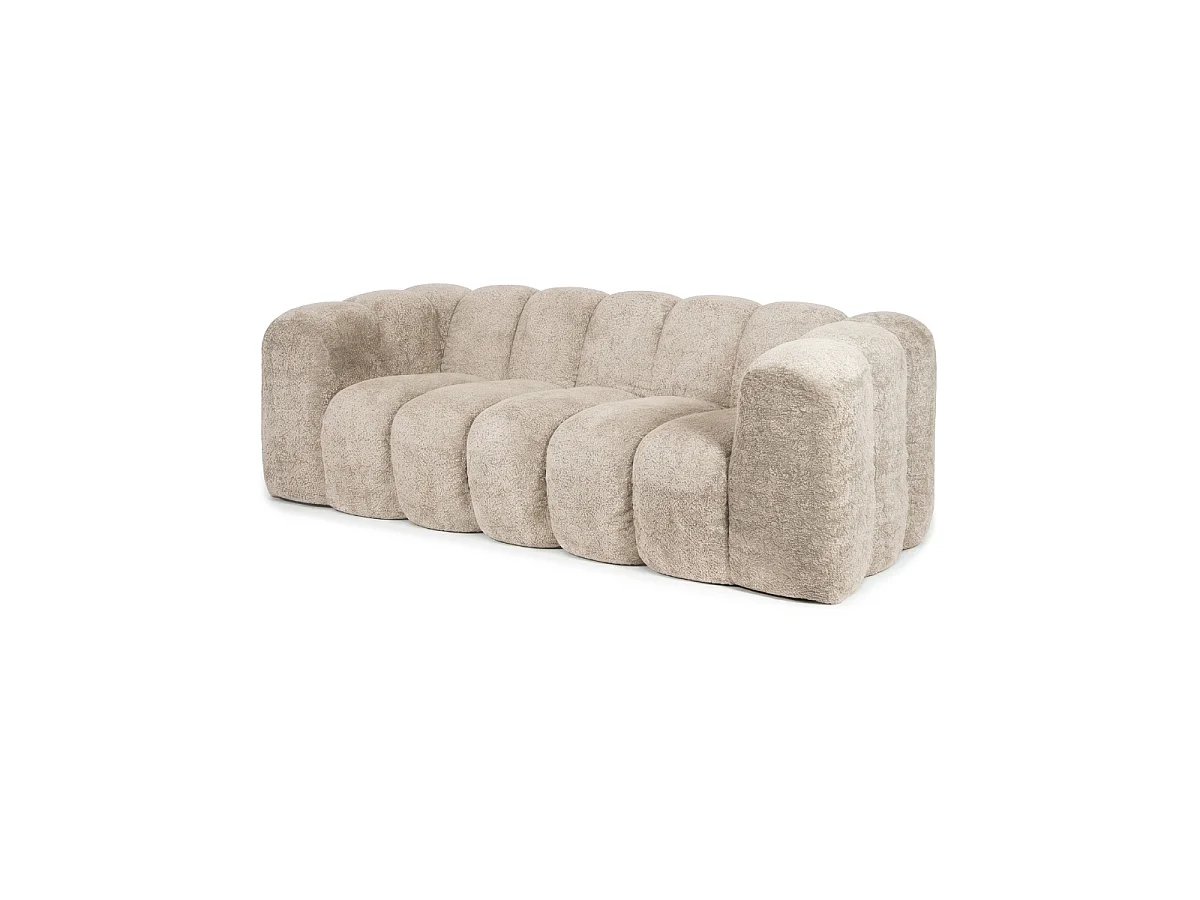 EZRA 3-Seater Compressed Sofa in Beige Bouclé Fabric L214 cm - Soft and Cozy Touch, Reinforced Comfort
