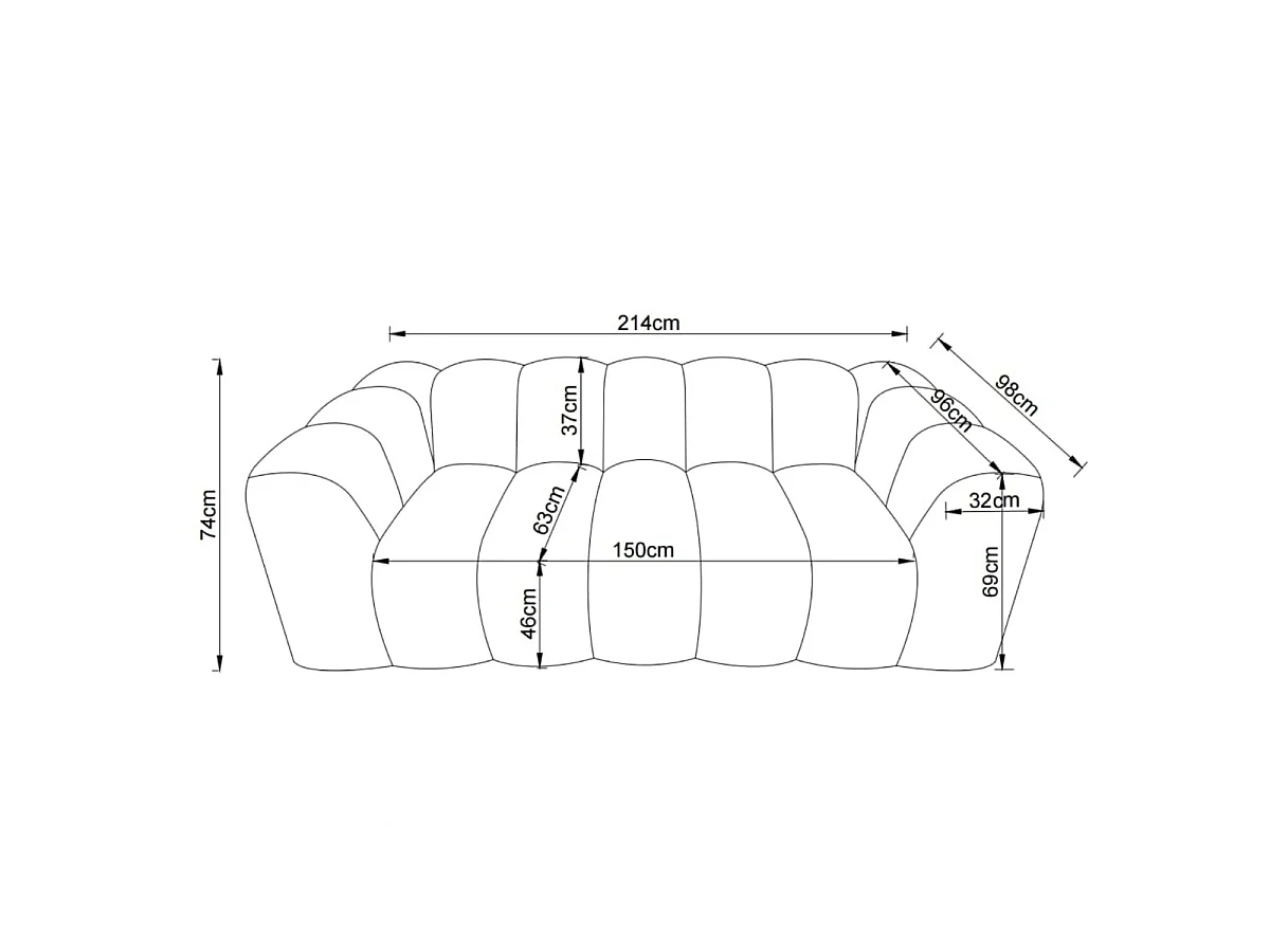 EZRA 3-Seater Compressed Sofa in Beige Bouclé Fabric L214 cm - Soft and Cozy Touch, Reinforced Comfort