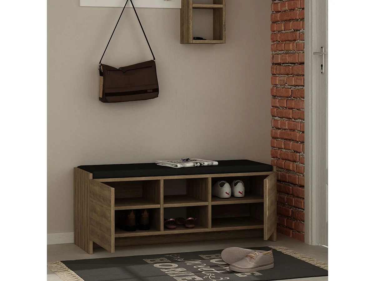 Shoe bench with 2 doors and 2 niches, 110 cm wide - Zulla