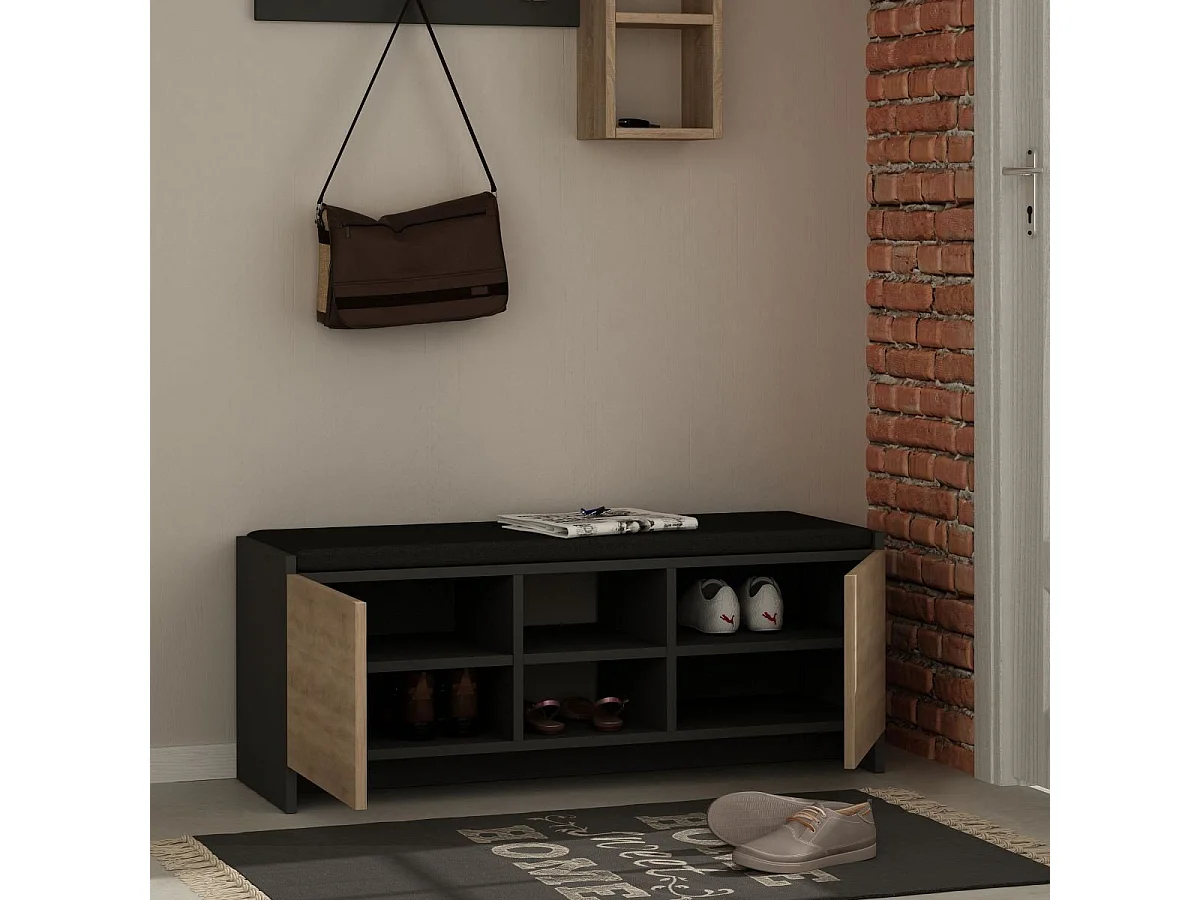 Shoe bench with 2 doors and 2 niches, 110 cm wide - Zulla
