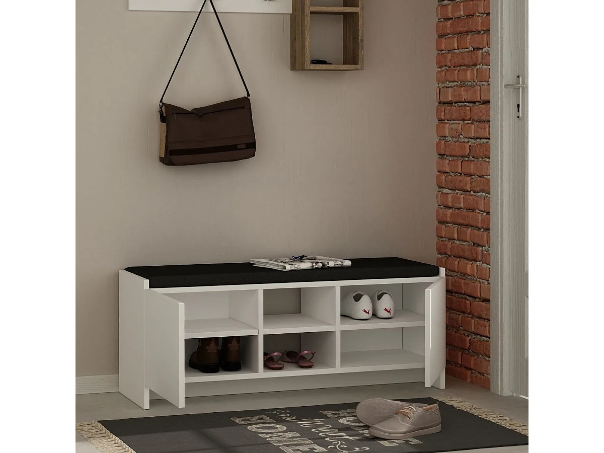 Shoe bench with 2 doors and 2 niches, 110 cm wide - Zulla
