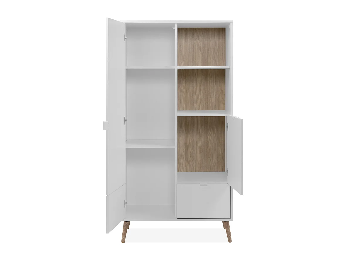Sideboard mit 2 Türen, 2 Nischen, 1 Schublade, Dekor in Weiß und Eiche, H155 cm - KLINT