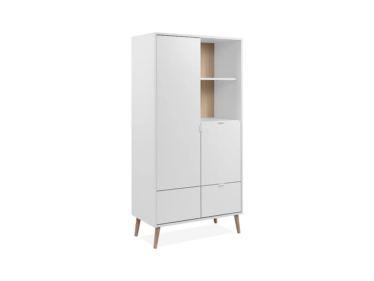 Sideboard mit 2 Türen, 2 Nischen, 1 Schublade, Dekor in Weiß und Eiche, H155 cm - KLINT