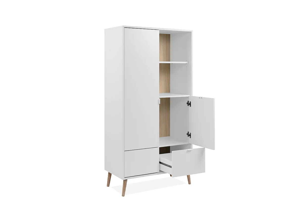 Sideboard mit 2 Türen, 2 Nischen, 1 Schublade, Dekor in Weiß und Eiche, H155 cm - KLINT