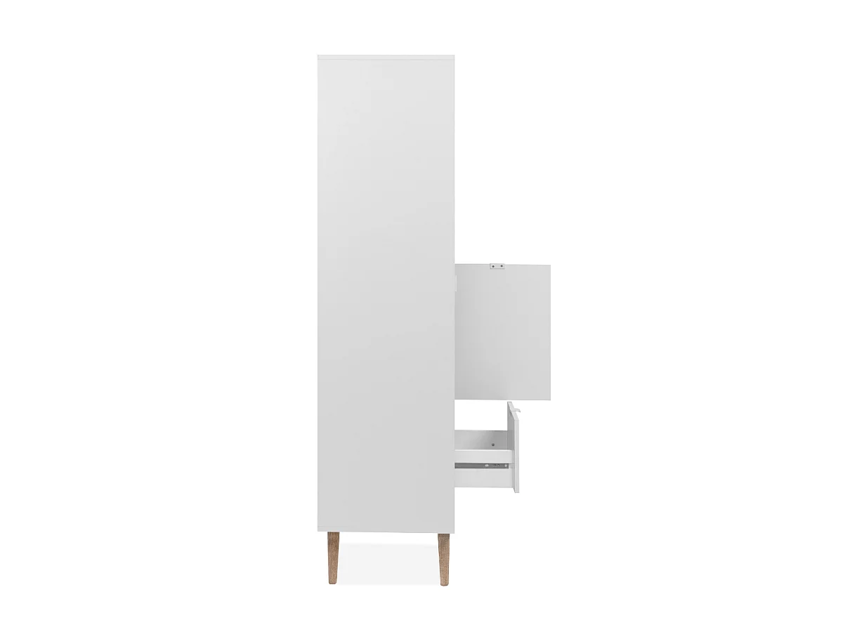 Sideboard mit 2 Türen, 2 Nischen, 1 Schublade, Dekor in Weiß und Eiche, H155 cm - KLINT