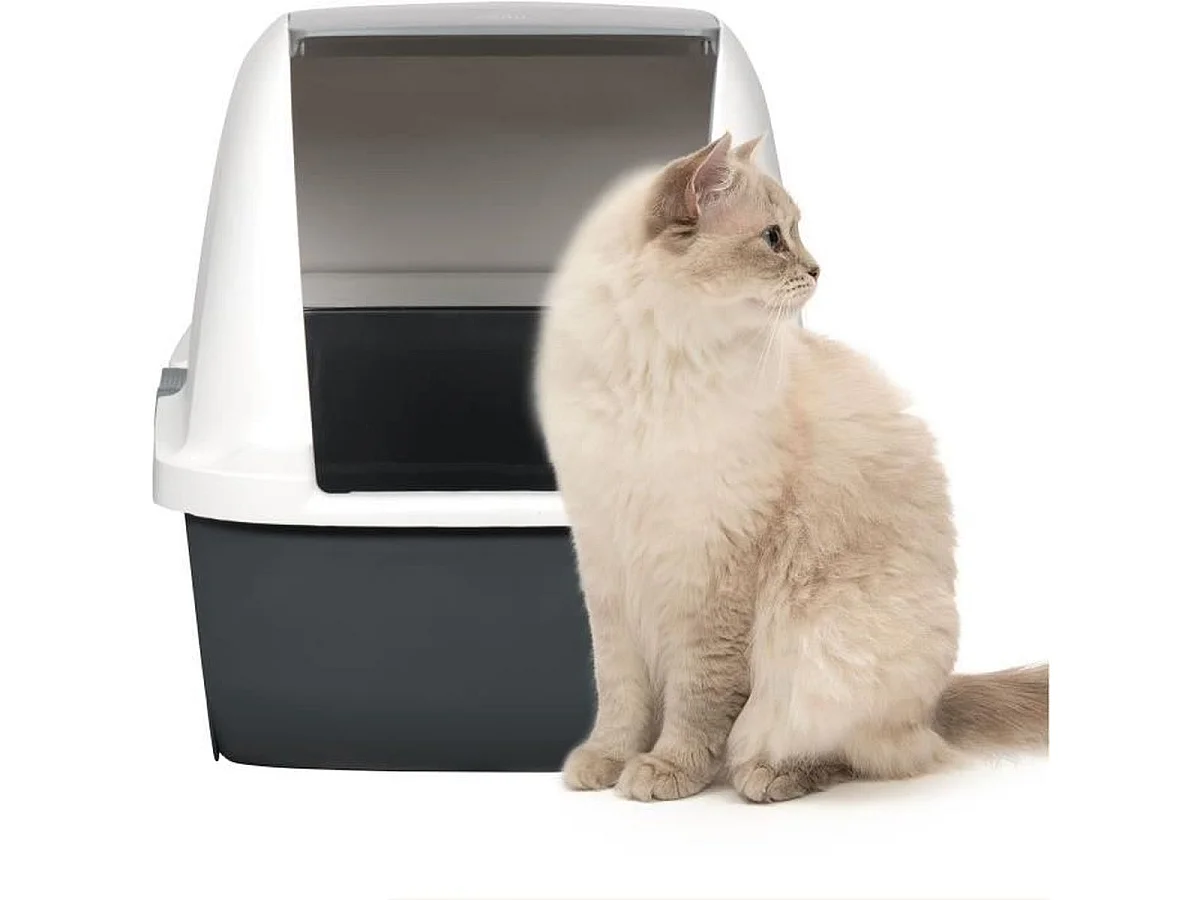 Catit AirSift Reguliere Gesloten Kattenbak met Geurfilter, Grijs, Volwassen Katten, Gemakkelijk Schoonmaken, Lekvrij