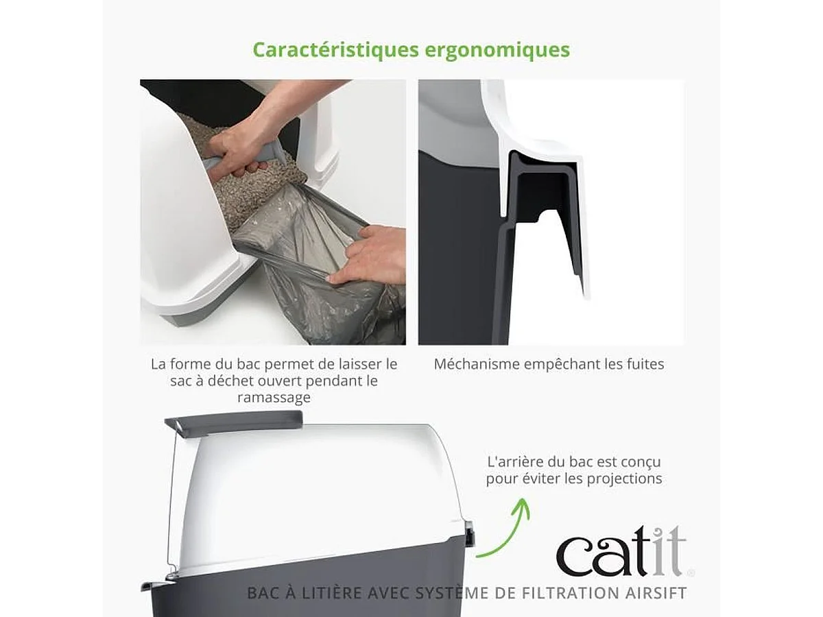 Catit AirSift Reguliere Gesloten Kattenbak met Geurfilter, Grijs, Volwassen Katten, Gemakkelijk Schoonmaken, Lekvrij