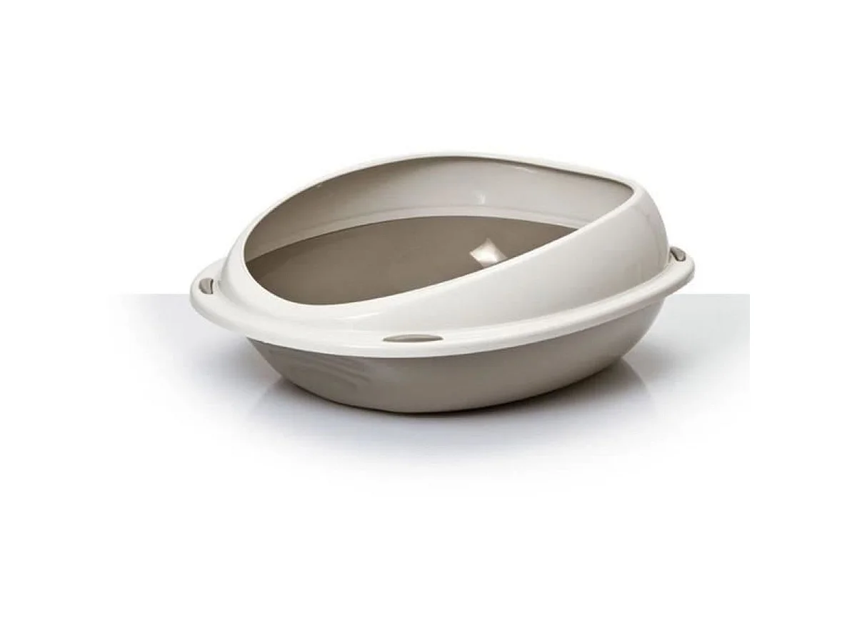 AIME Bac à Litière Ovale avec Bord Amovible, Taupe et Beige, 45 x 36 x 15,5 cm