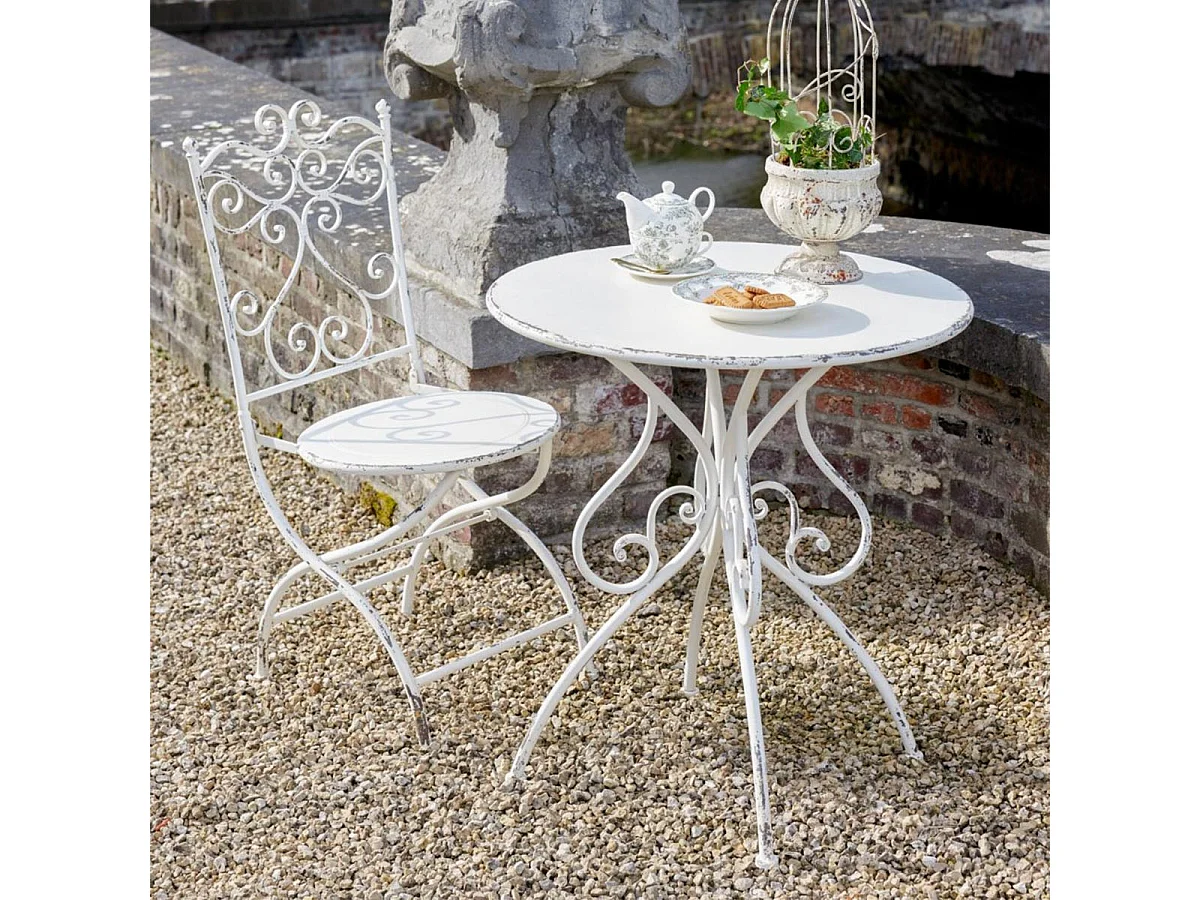 Table de Jardin en Métal "Fabien" 76cm Blanc Cassé