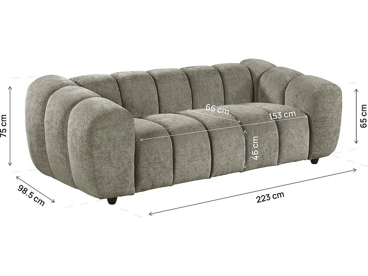 Sofá reto estilo <<bubble>> em tecido <<Courcelles>> - 3 lugares - Castanho
