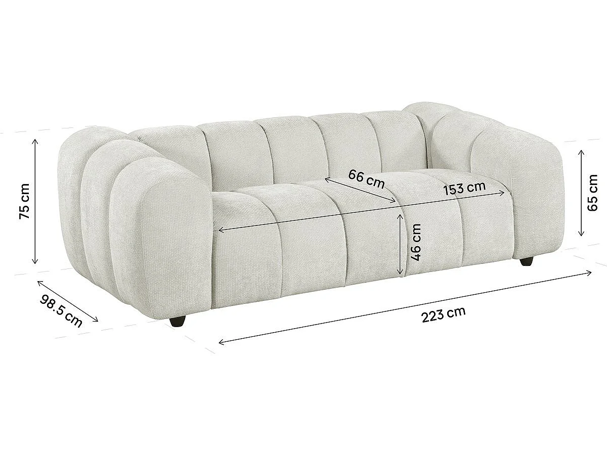 Canapé droit style bubble en tissu "Courcelles" - 3 places - Beige