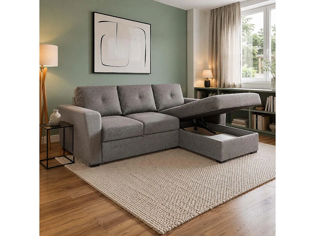 Oregon Universal L shaped No Spill Fabric Corner Sofa Bed Grey