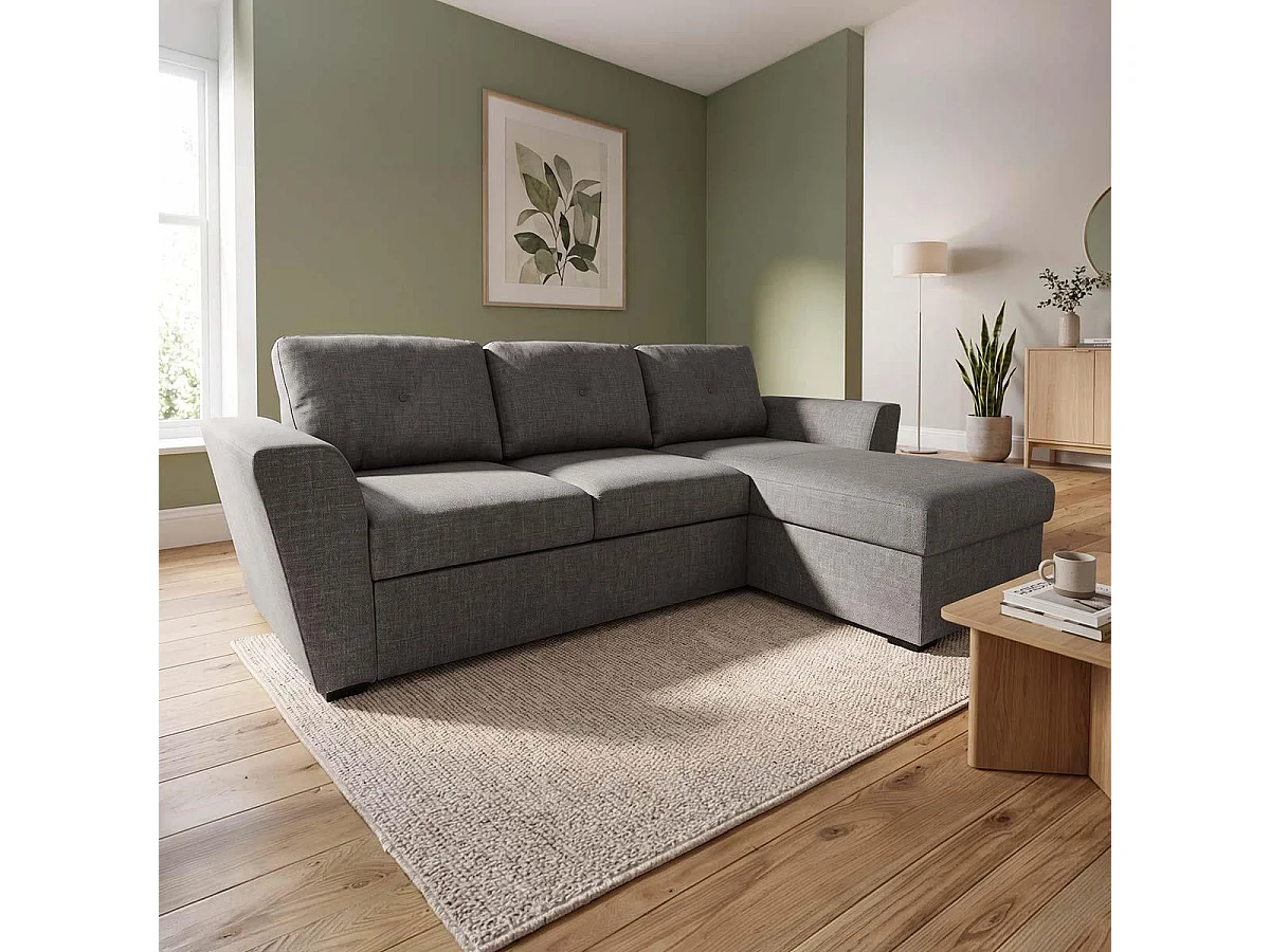 Oregon Universal L shaped No Spill Fabric Corner Sofa Bed Grey