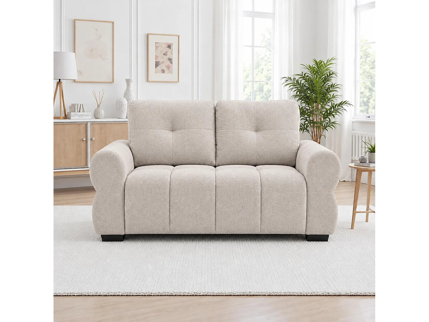 Sandford Beige 3 2 Sofa Suite Fabric Set Rolled Arms