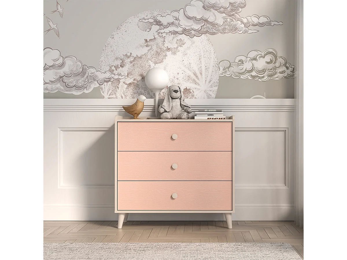 Alycia beige en roze ladekast met 3 lades