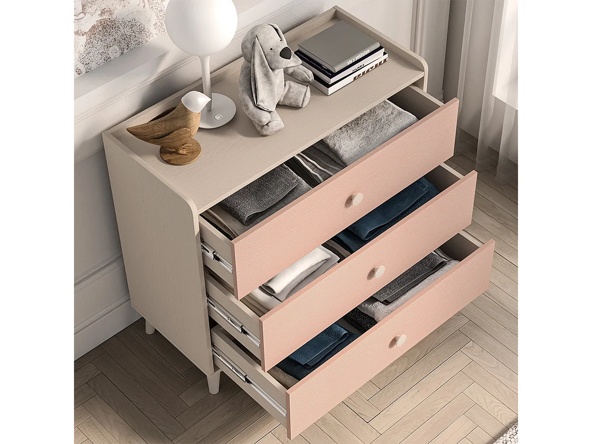 Alycia beige en roze ladekast met 3 lades