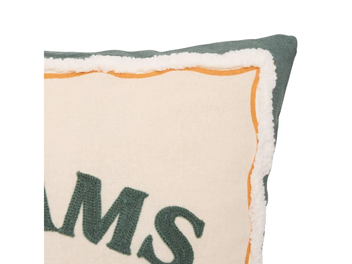 Coussin Déco Brodé "Bichette" 40x40cm Vert Céladon