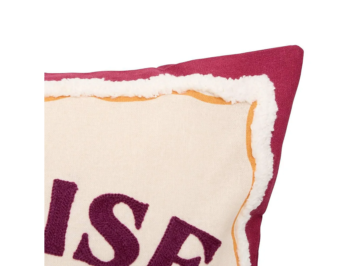 Coussin Déco Brodé "Bichette" 40x40cm Rouge Grenat