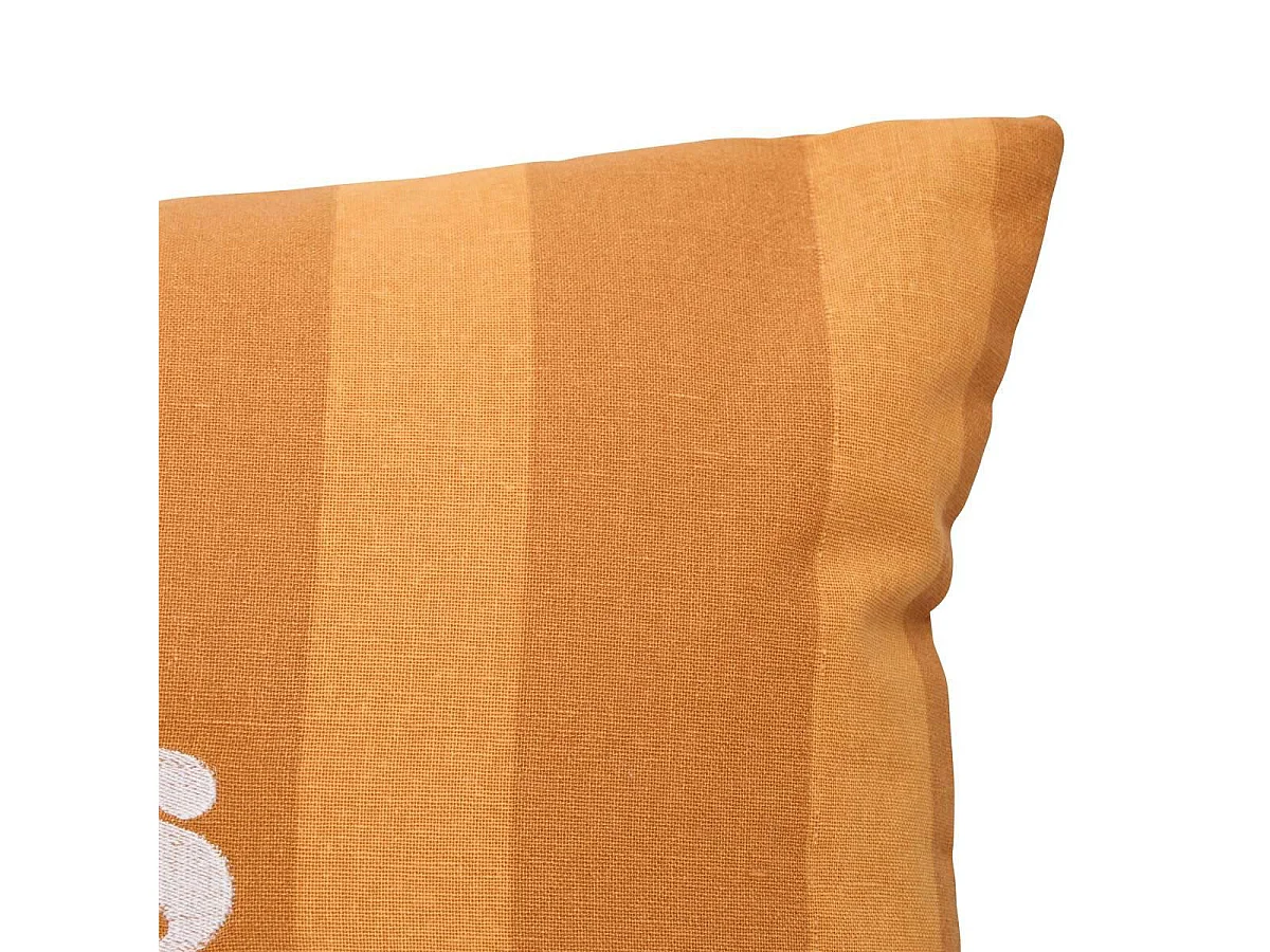Coussin Rayé Brodé "Bichette" 30x50cm Ocre