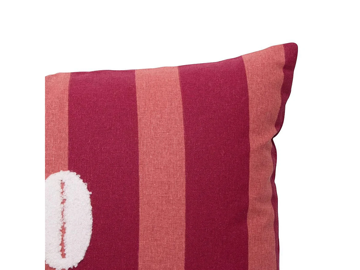 Coussin Rayé Brodé "Bichette" 30x50cm Rouge Grenat
