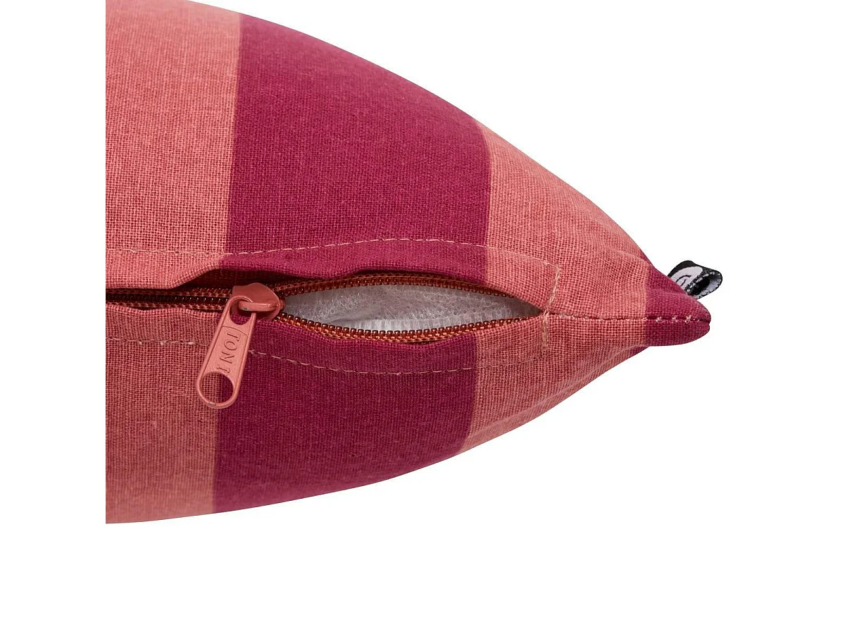 Coussin Rayé Brodé "Bichette" 30x50cm Rouge Grenat