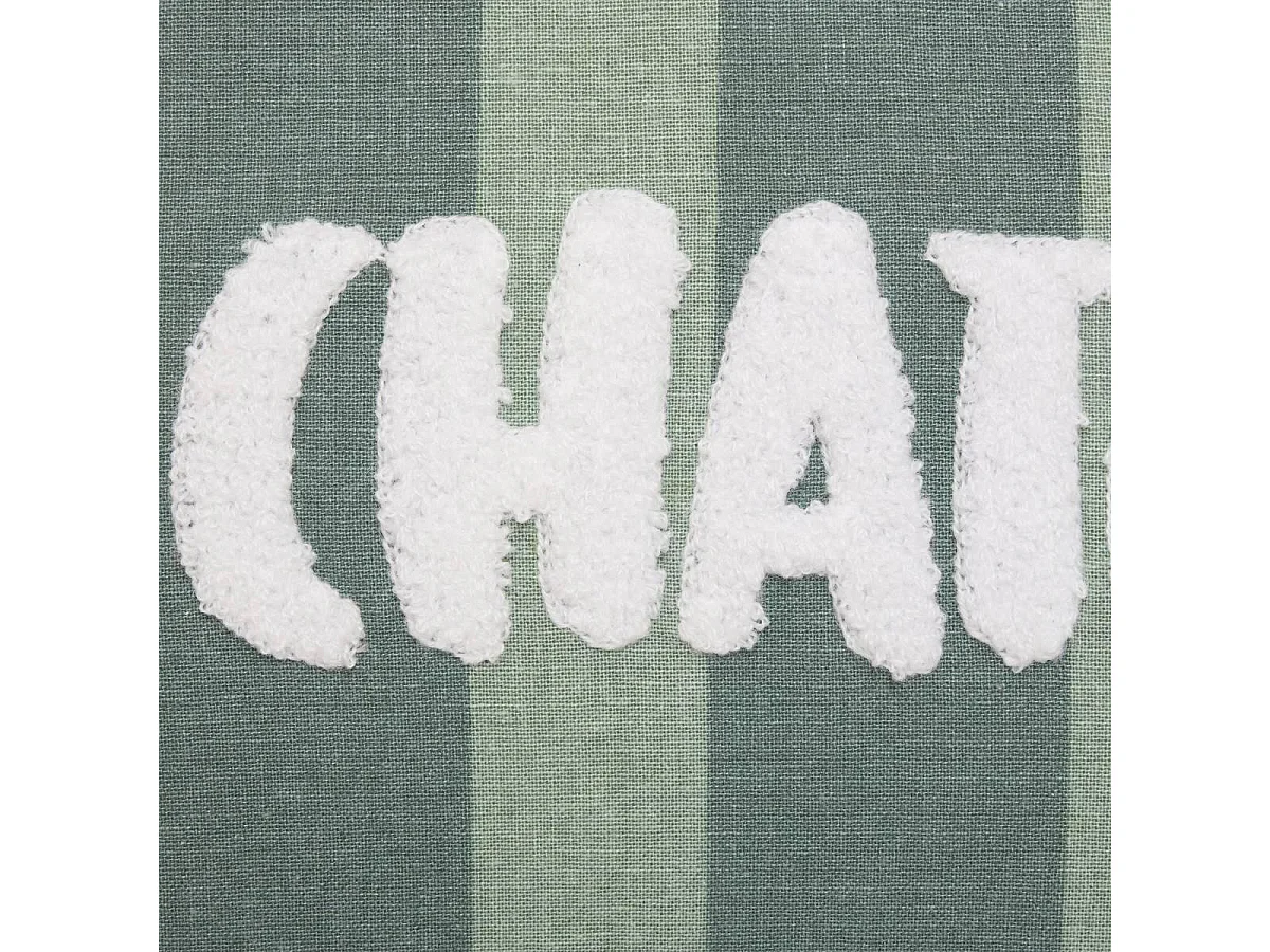 Coussin Rayé Brodé "Bichette" 30x50cm Vert Céladon