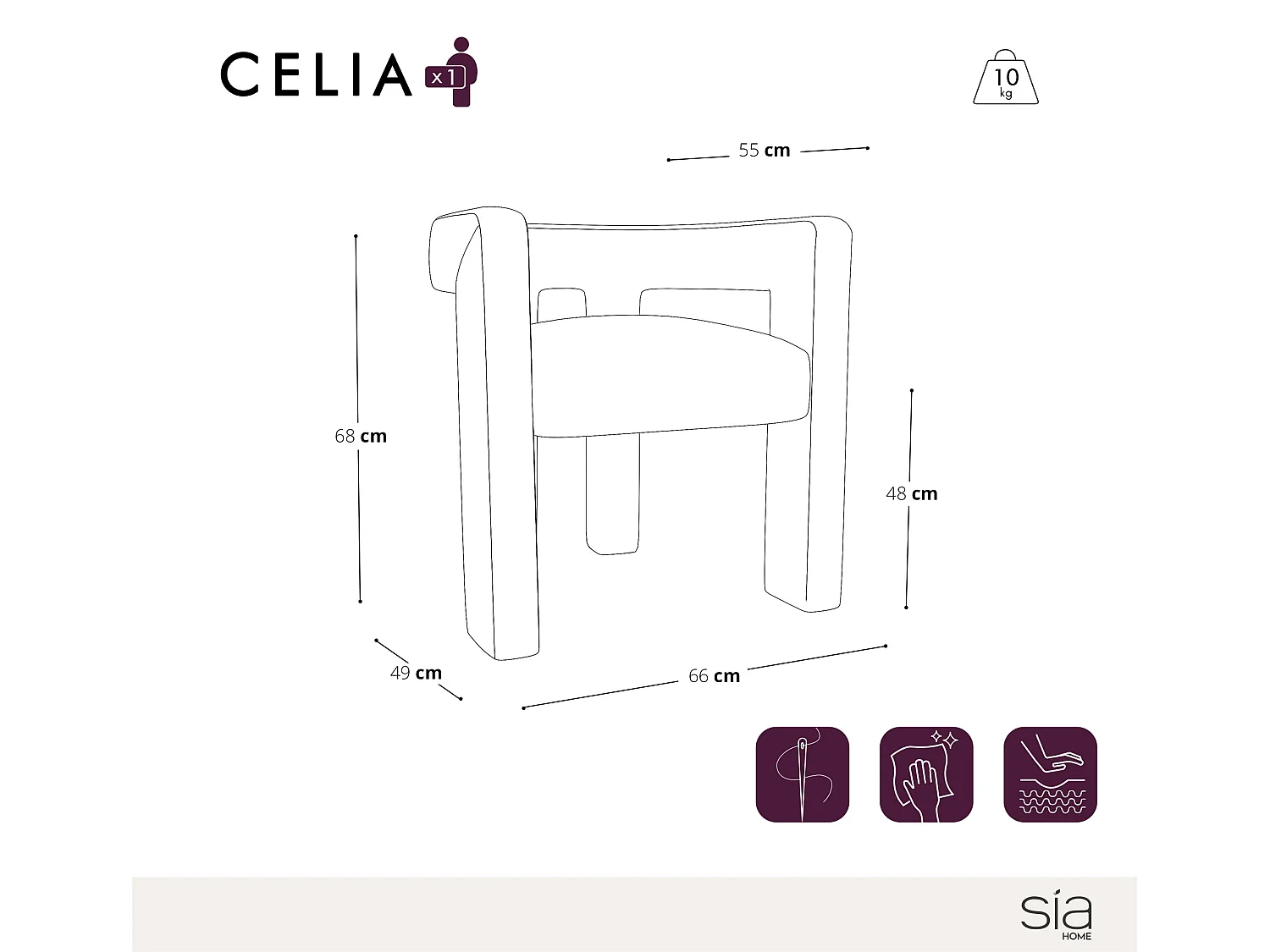 Fauteuil de salle à manger CELIA en tissu tramé beige