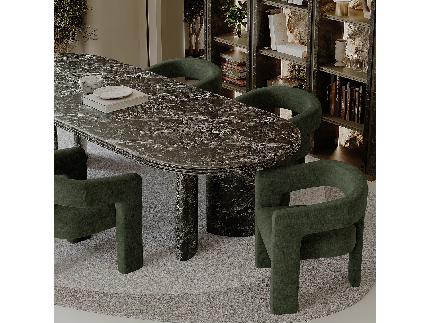 Fauteuil de salle à manger MILA en velours kaki