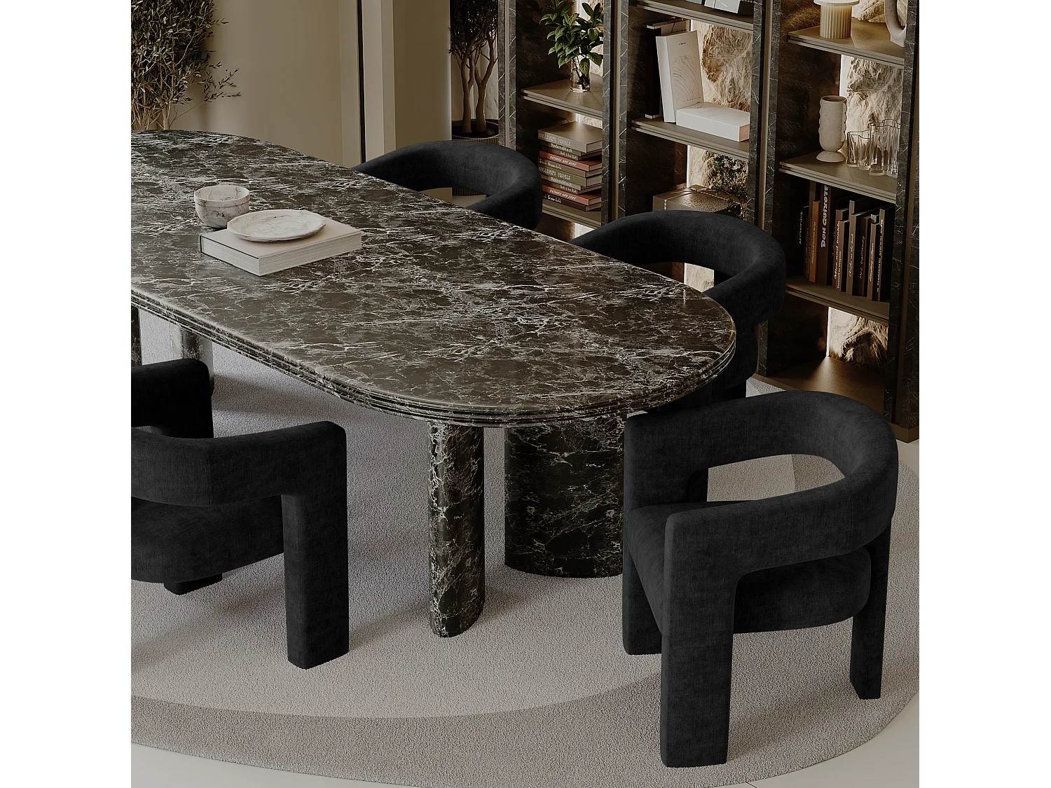 Fauteuil de salle à manger MILA en velours noir