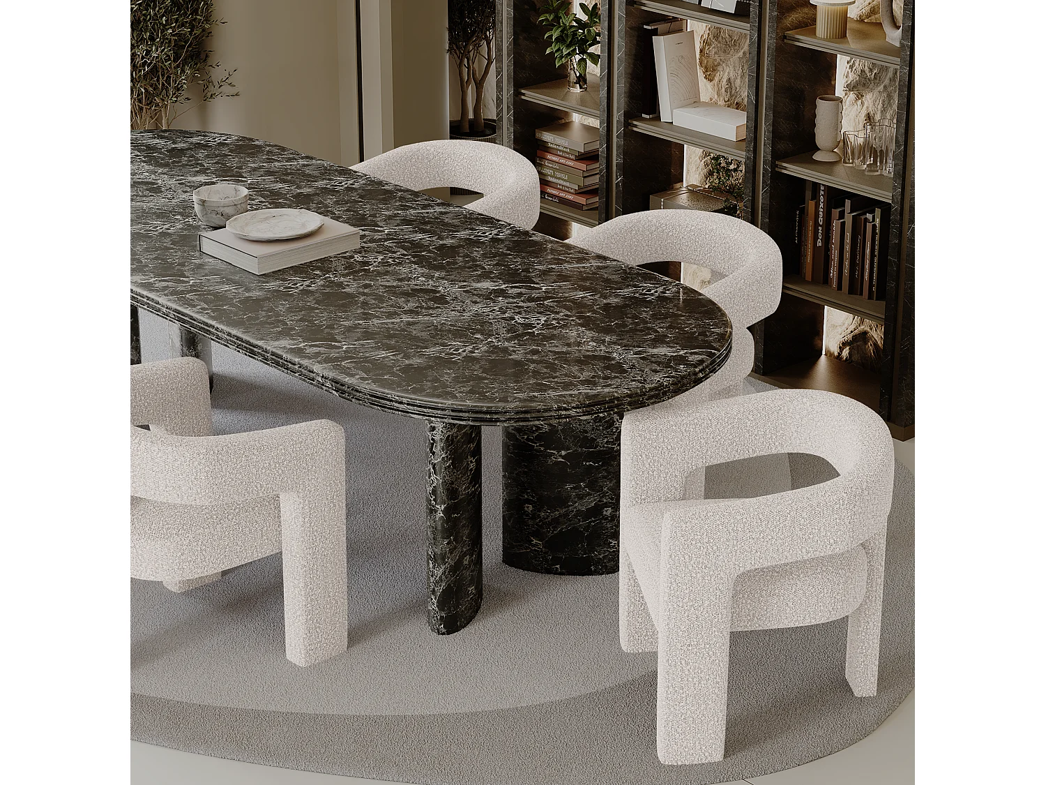 Fauteuil de salle à manger MILA en tissu bouclette crème