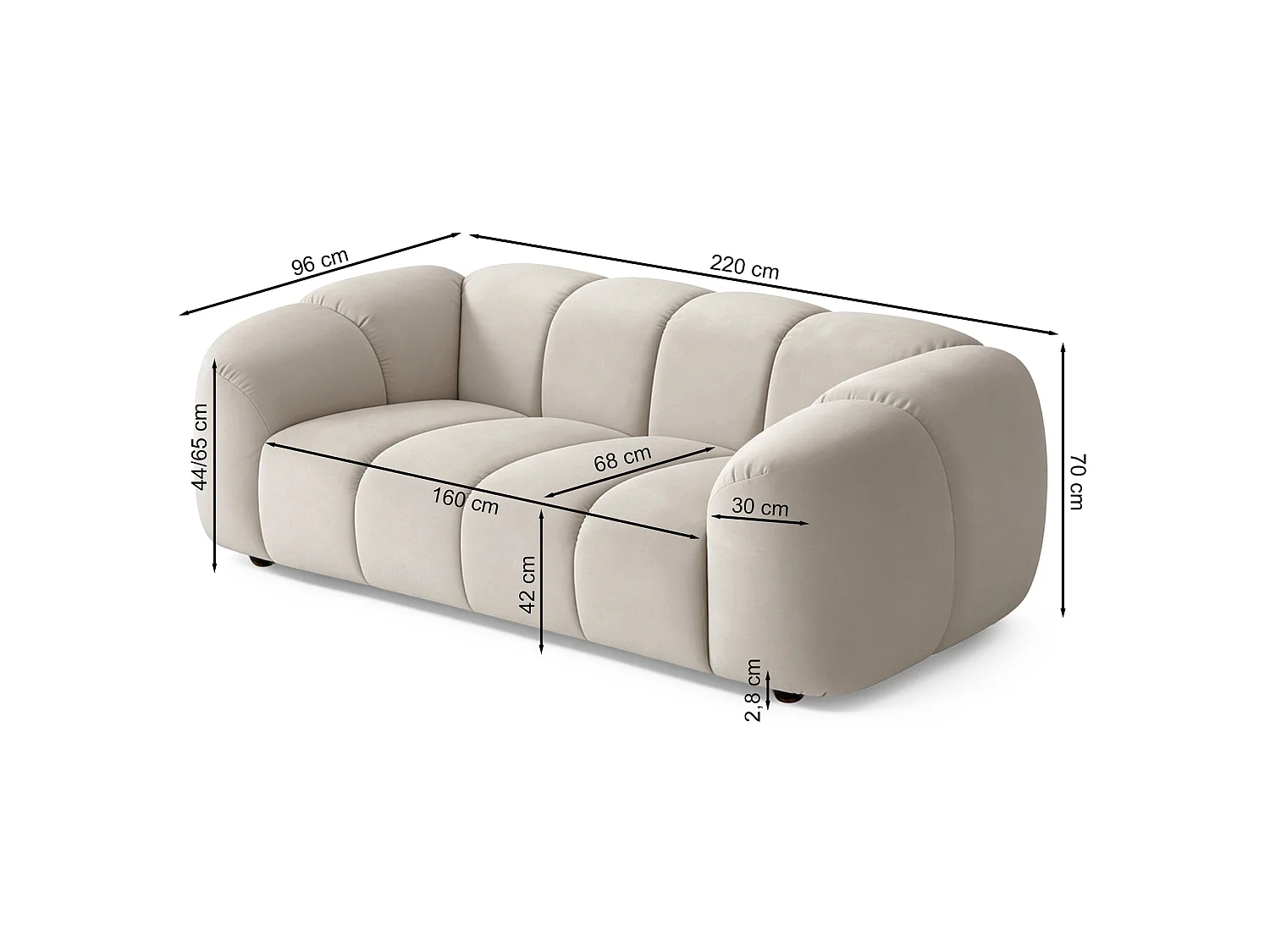 Bank 3-zits, velvet greige, 220 cm – Millma