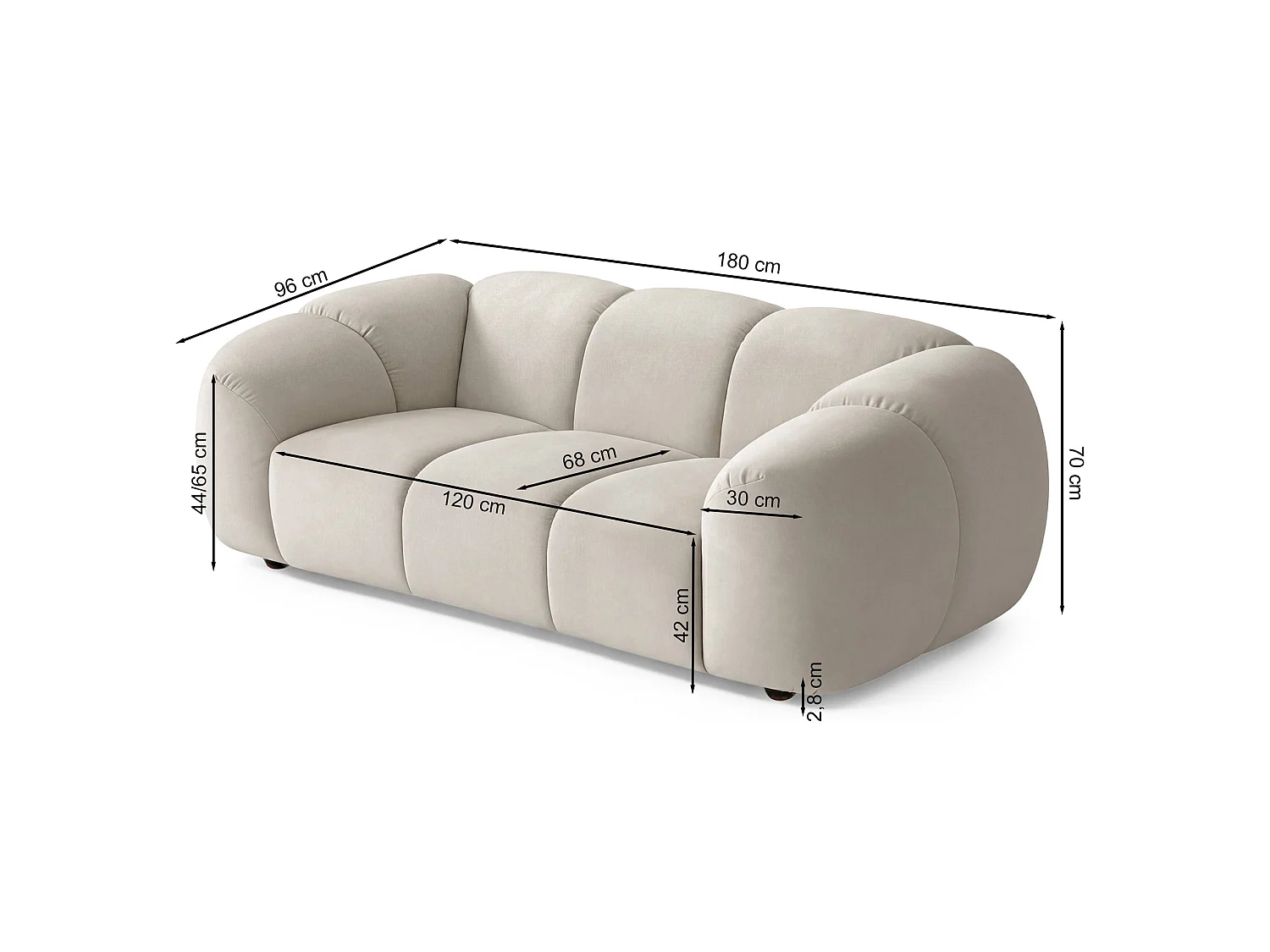 Sofa 2-Sitzer, Samt Braun, 180 cm - Millma