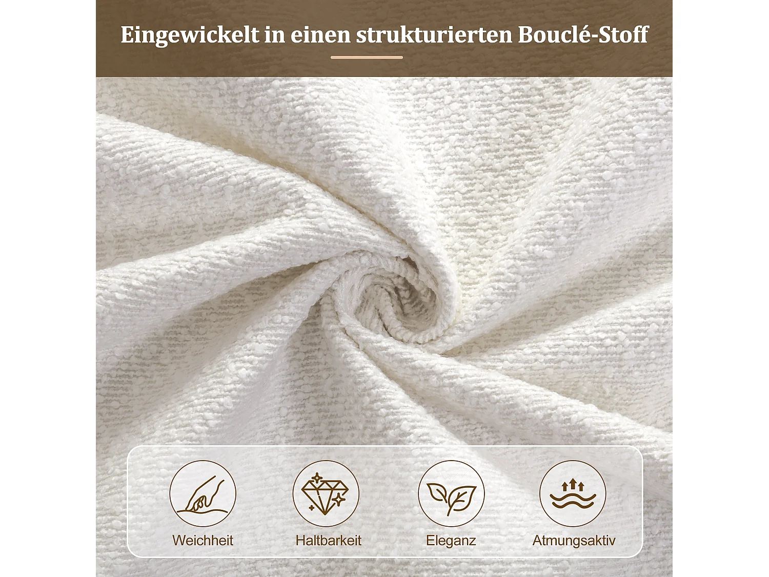 Lit double capitonné 140x190 cm avec coffre hydraulique, sommier à lattes et tête de lit rembourrée, tissu bouclé blanc
