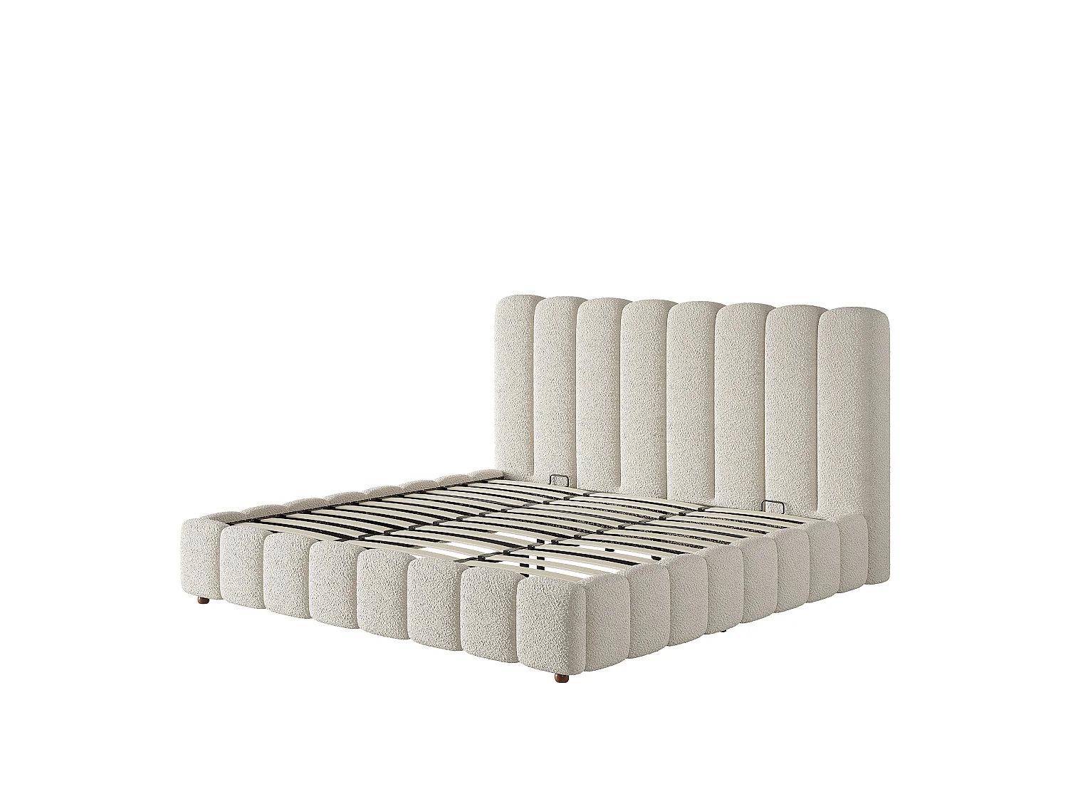 Lit double capitonné 180x200 cm avec coffre hydraulique, sommier à lattes et tête de lit rembourrée, tissu bouclé blanc