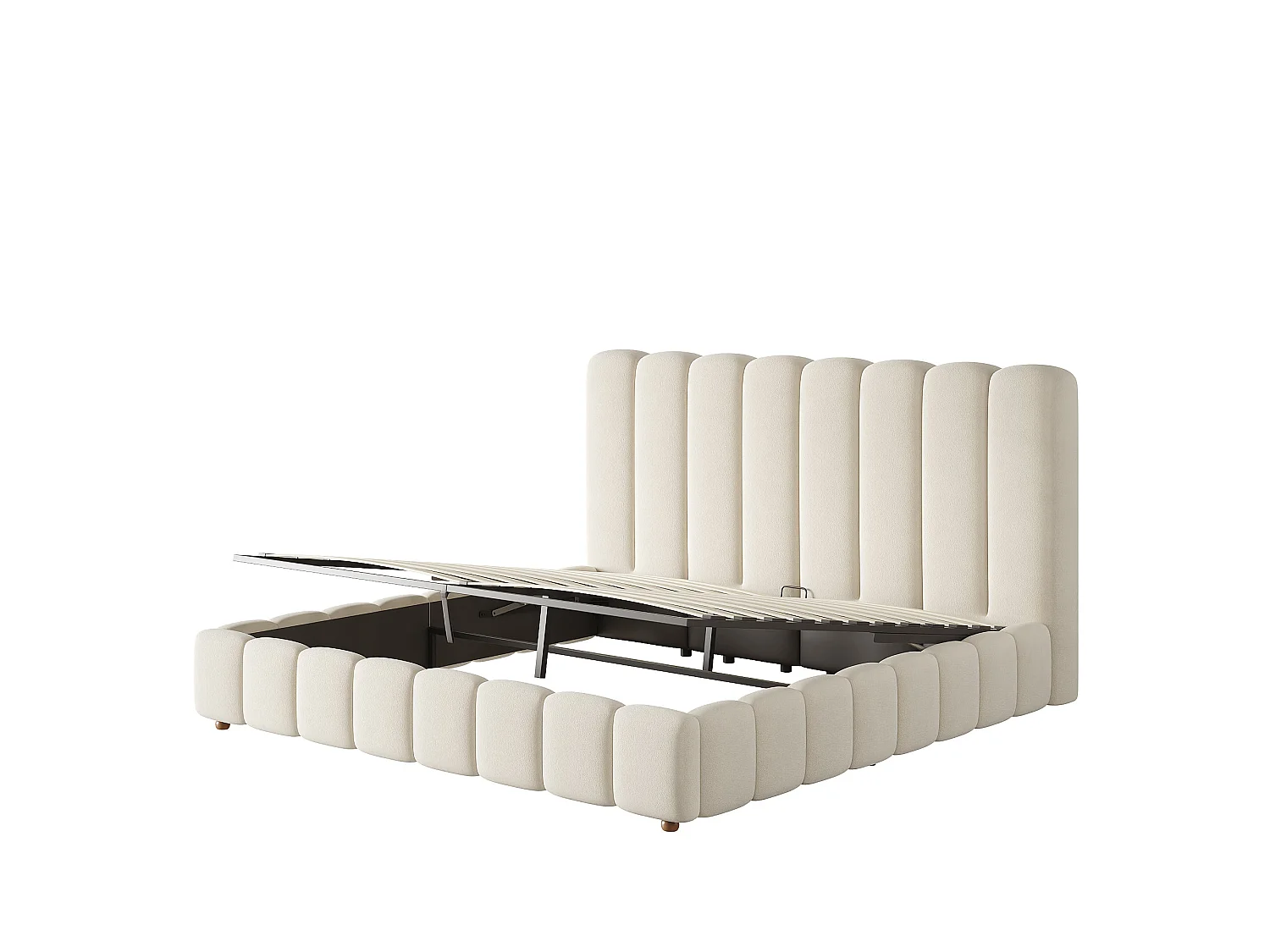 Lit double capitonné 160x200 cm avec coffre hydraulique, sommier à lattes et tête de lit rembourrée, velours beige