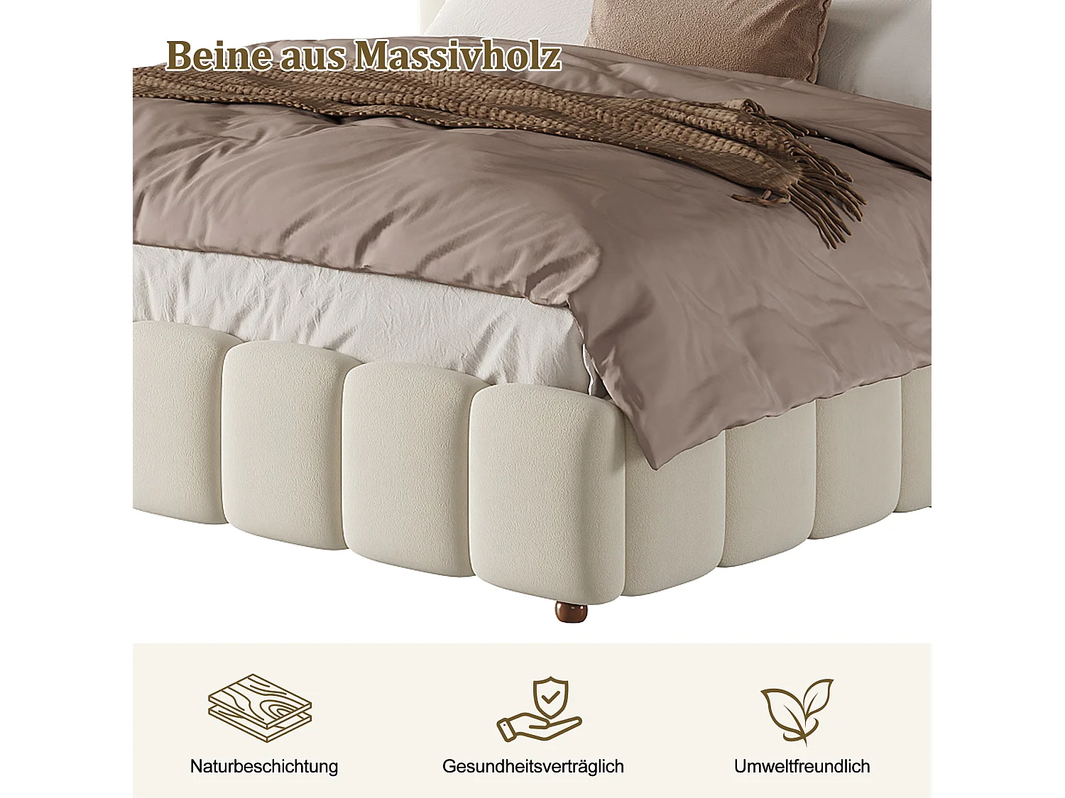 Lit double capitonné 160x200 cm avec coffre hydraulique, sommier à lattes et tête de lit rembourrée, velours beige