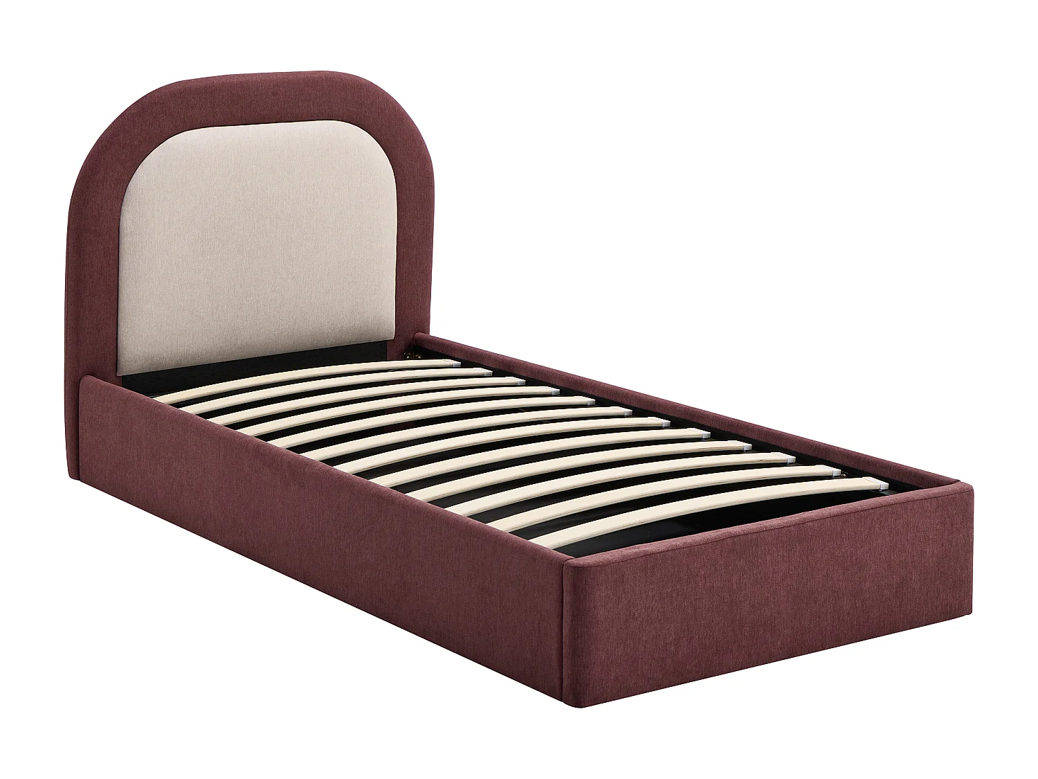 Lit coffre 90 x 190 cm - Tissu - Pourpre et beige + Matelas - IDONO