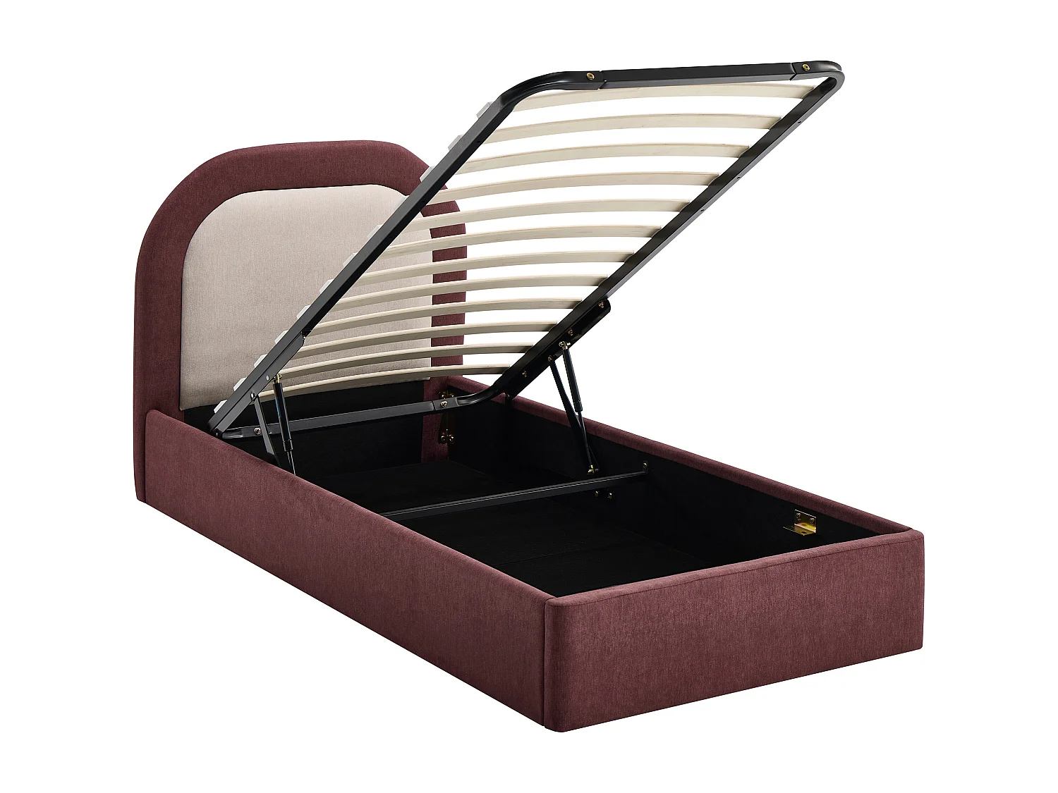Lit coffre 90 x 190 cm - Tissu - Pourpre et beige + Matelas - IDONO