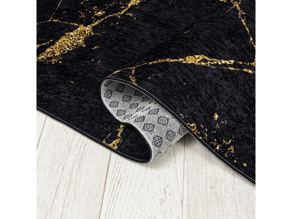 Tapis Toscana 2113 Mazovia 80 x 150 cm Noir Doré Marbre Poils Courts